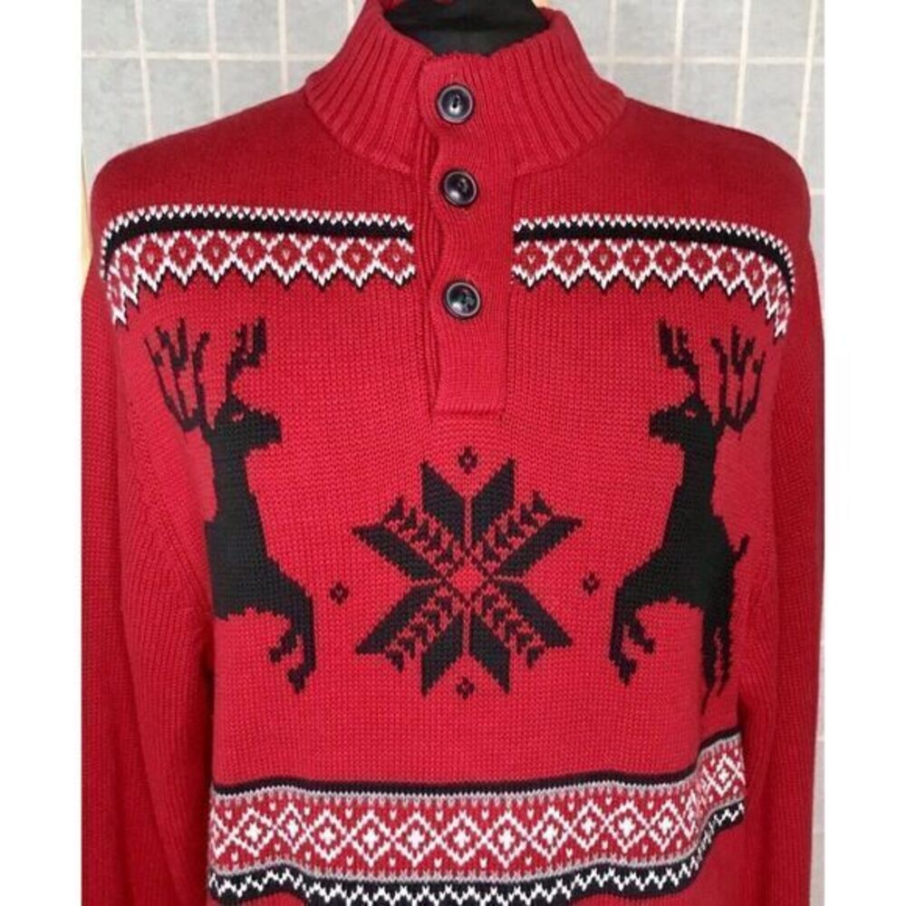 Chaps Fair Isles Mens 1/4 Button Sweater Large Nordic Winter Lodge Winter Lodge